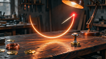 A glowing meter arc with its needle tipping into the red on a dark workbench — the flat rate left behind
